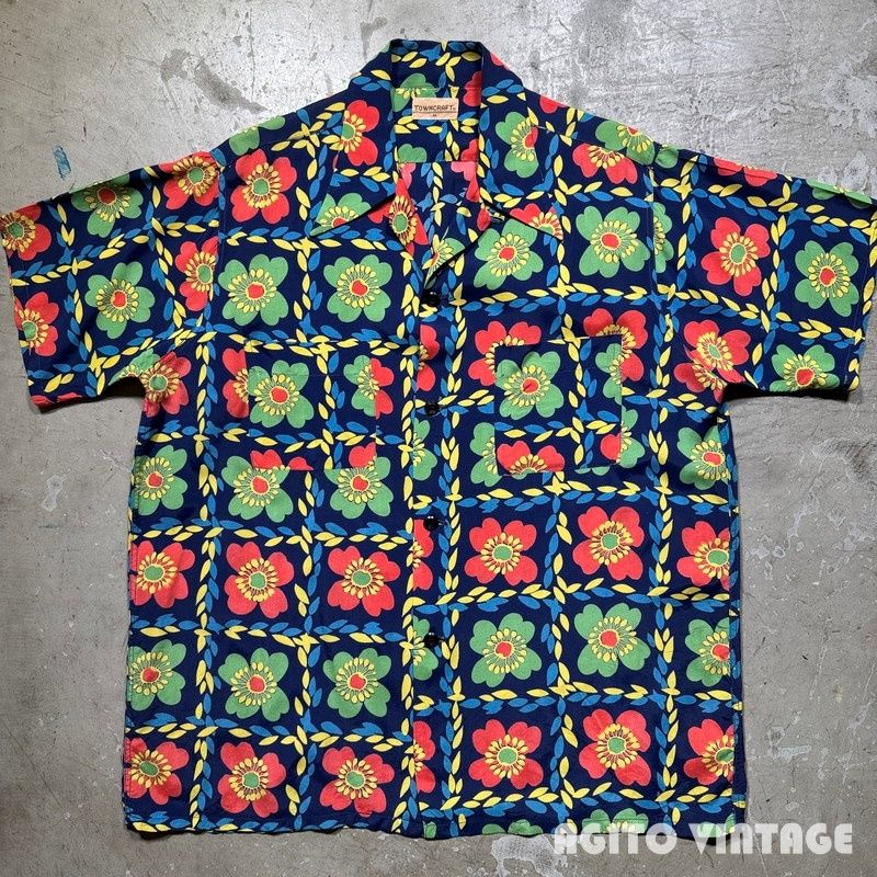 40 s~ TOWNCRAFT レーヨンハワイアンシャツ JCPenney M アロハ