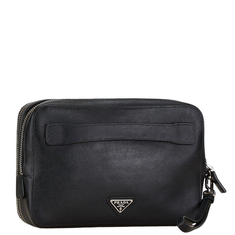 プラダ 三角ロゴプレート クラッチバッグ セカンドバッグ ブラック