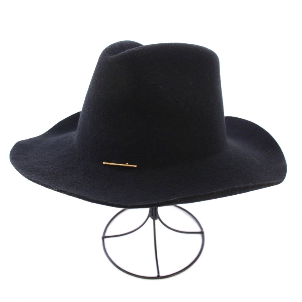 ジャネッサレオン JANESSA LEONE L Appartement取扱 BLACK HAT WITH PIN ブラックハットウィズピン 中折れ帽 帽子 ウール ワンカラー 黒 19095510000910 |BB