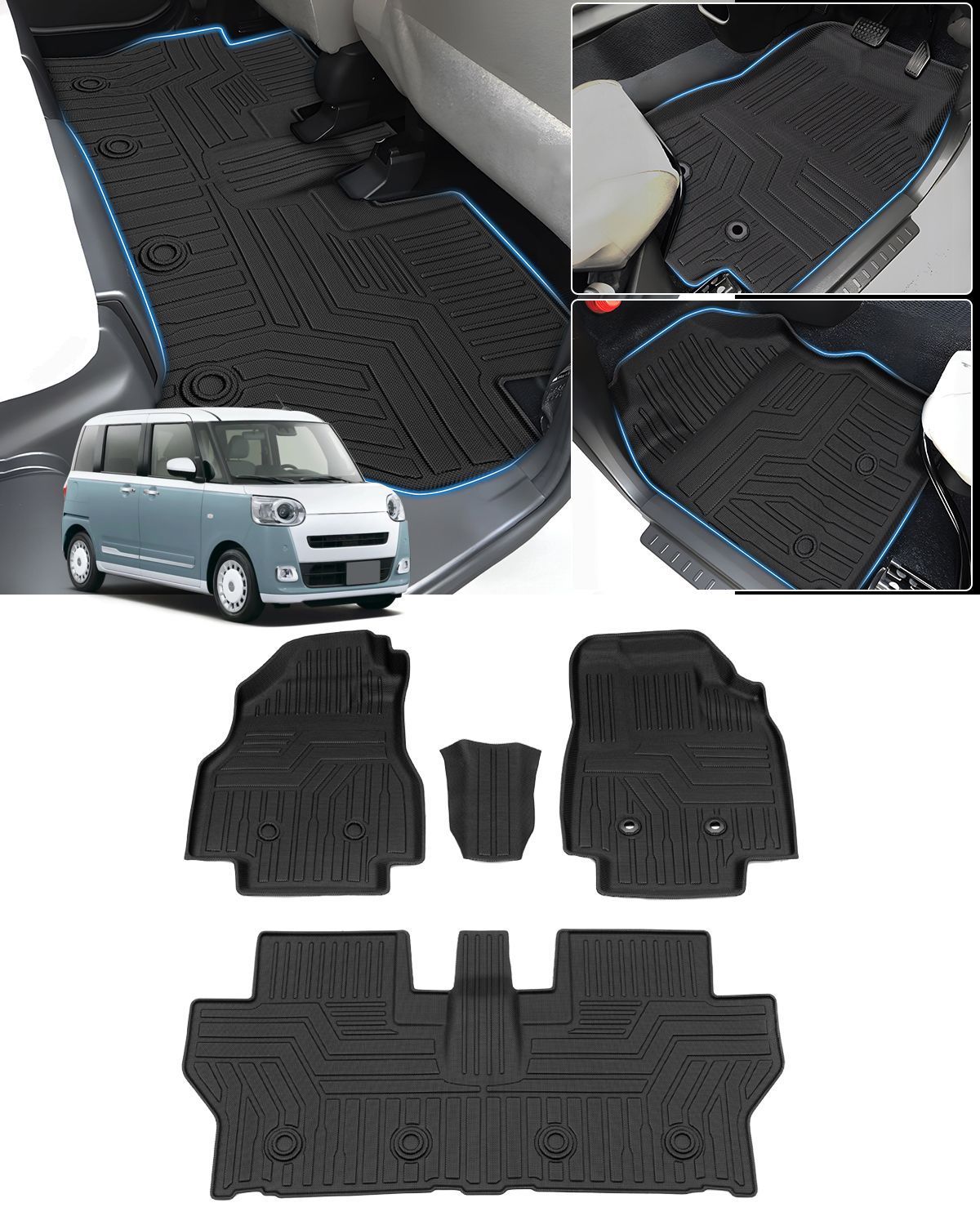 ダイハツ ムーヴキャンバス フロアマット 立体カーマット 3Dフロアマット MOVE CANBUS LA850S LA860S 2WD セカンドマット 防水マット 滑り防止 耐汚れ TPE素材 車種 設計 取付簡単 4Pセット