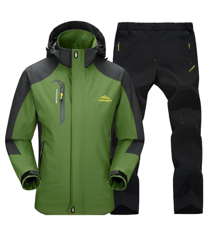 Four leaf 上下セット 撥水 レインコート レインウェア カッパ 防水 ウェア バイク 釣り 登山 キャンプ アウトドア サイクリング 防災 フード 耐水圧 13000mm メンズ セットアップ XL 緑 グリーン XL