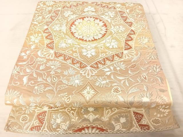 平和屋着物◎六通柄袋帯 正倉院花文 金銀糸 正絹 逸品