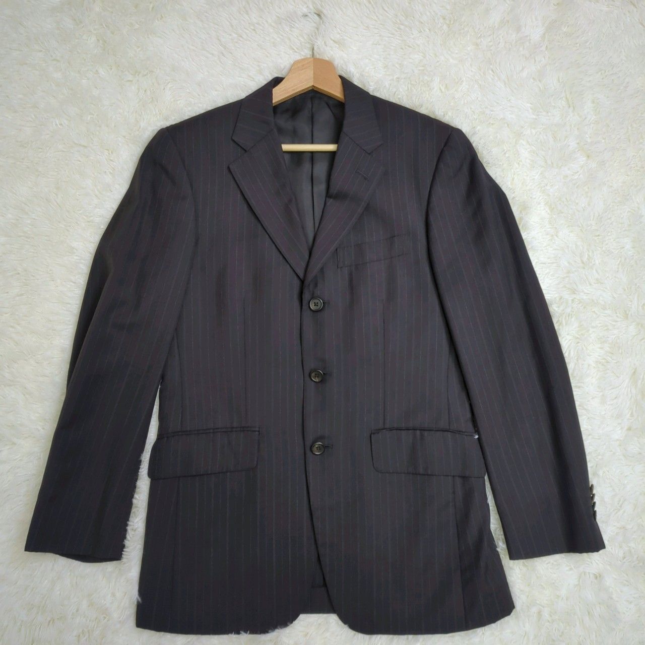 美品 21SS PaulSmith ビッグストライプジャケット 定価71500円 PaulSmith×Zegna ジャケット ストライプ 背抜き 黒 Mサイズ 高級