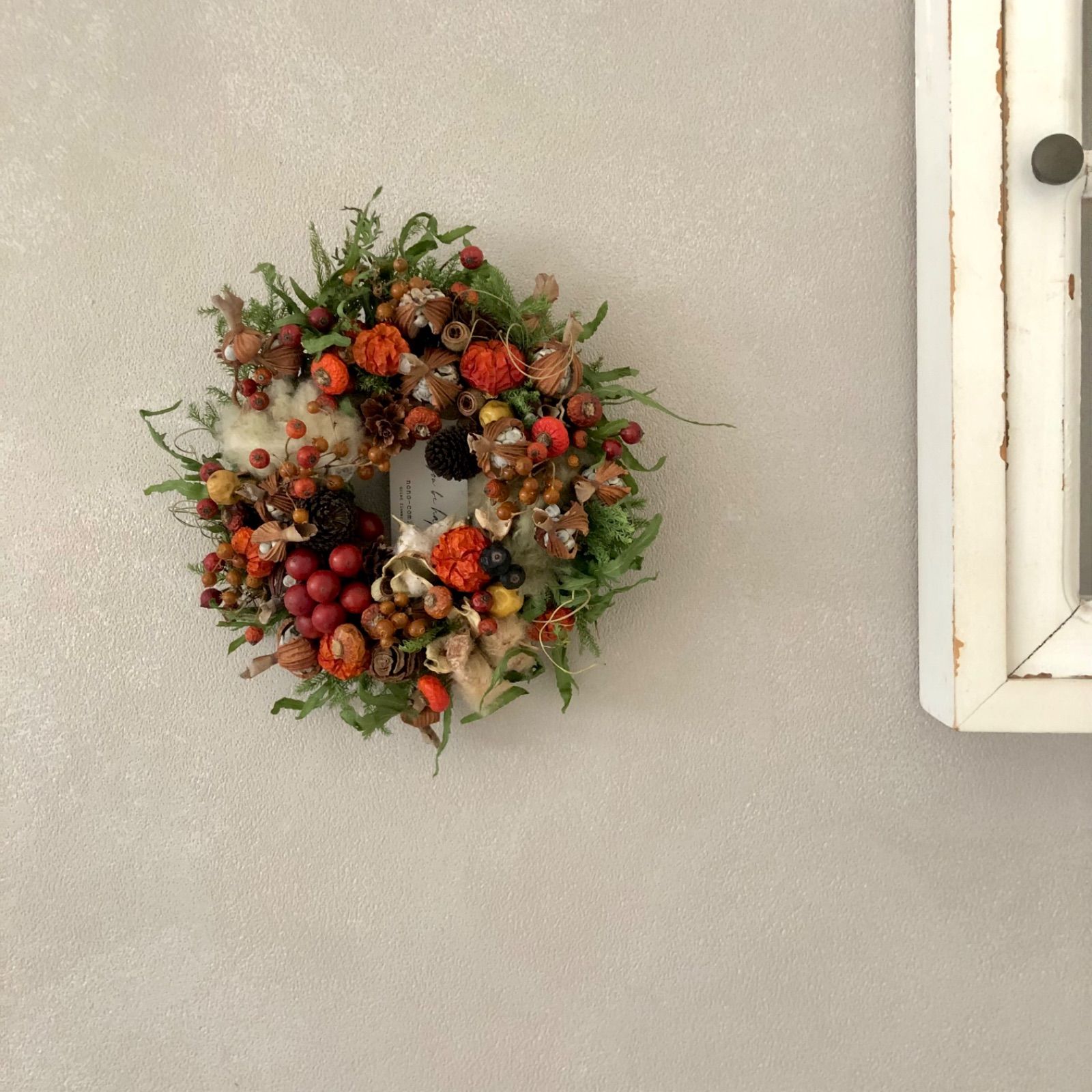 autumn harvest 綿花と木の実のラウンドリース 17~20cm - メルカリ