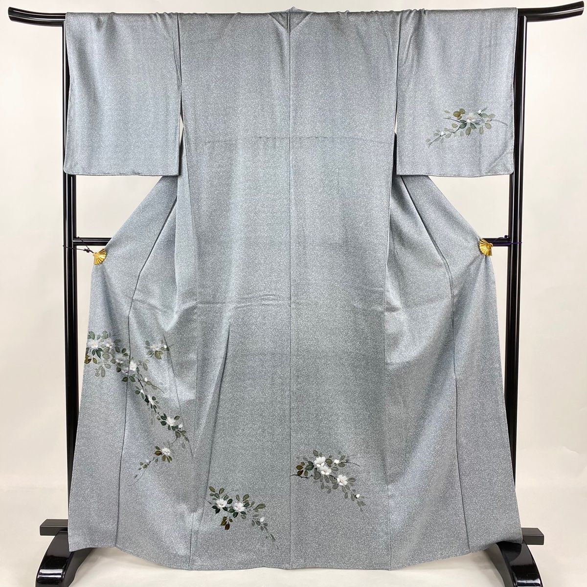 付下げ 身丈166.5cm 裄丈67.5cm L 袷 枝花 幾何学 金彩 青灰色 正絹 美  
