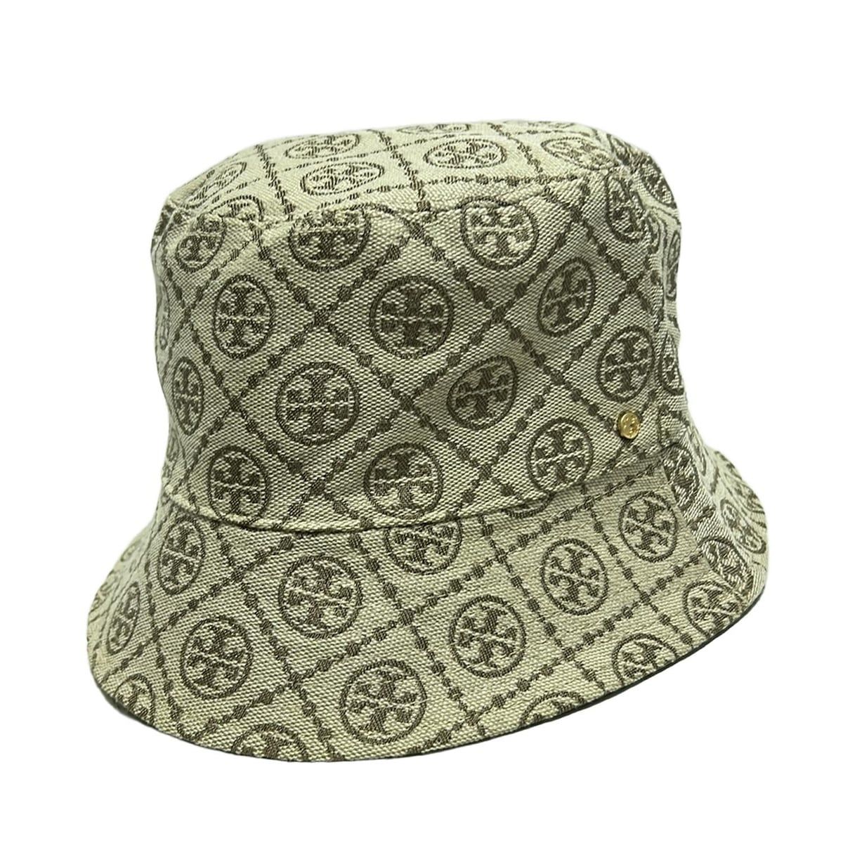 TORY BURCH トリーバーチ ハット XS S - カーキ×アイボリー Tモノグラム コットン