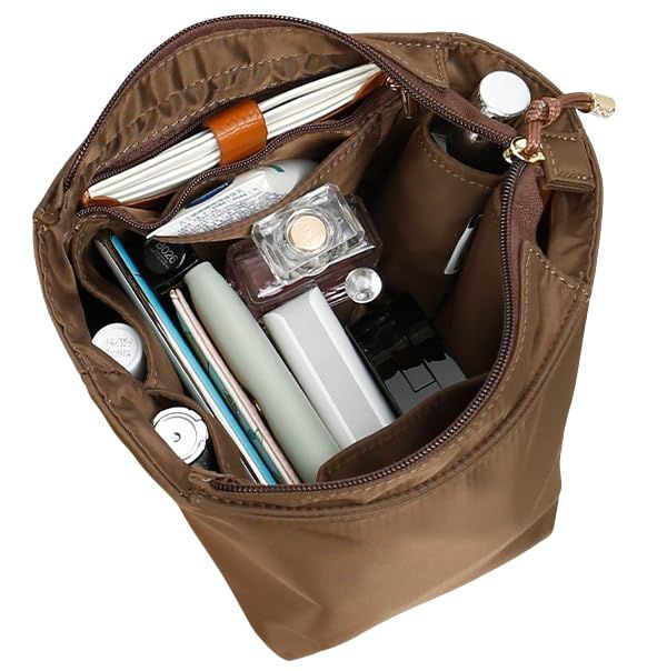 グレー(zipper)-S バッグインバッグ インナーバッグ（高級素材） ポーチ バックいんバック 収納バック 軽量 トートバッグ バケツバッグ適用 バッグインバッグ a4 横 バッグインバッグ ミニ バッグインバッグ 薄型 バッグインバッグ 巾着 ポケット付