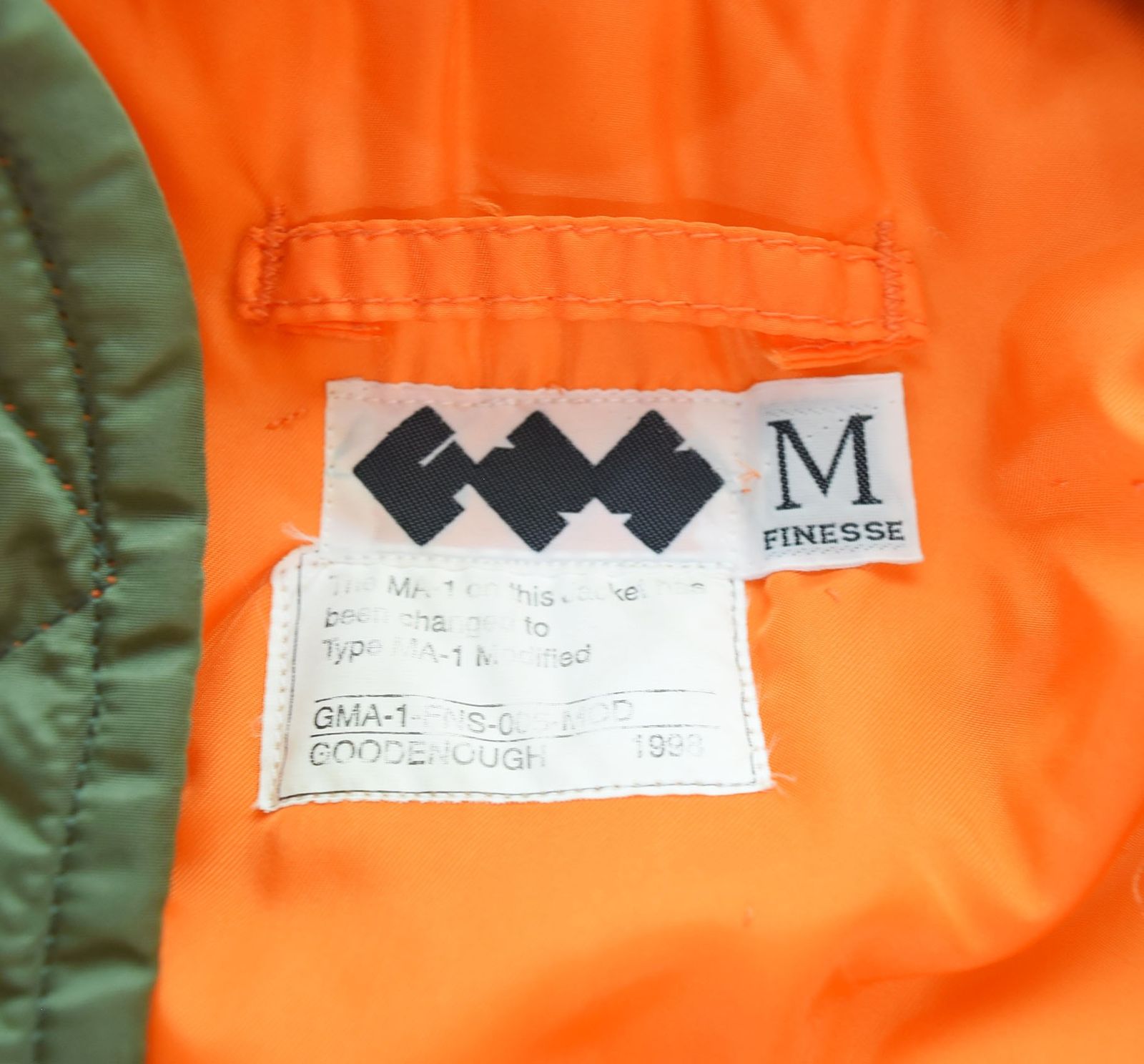 グッドイナフ Goodenough × フィネス FINESSE MA-1 USA製 Alpha 社製