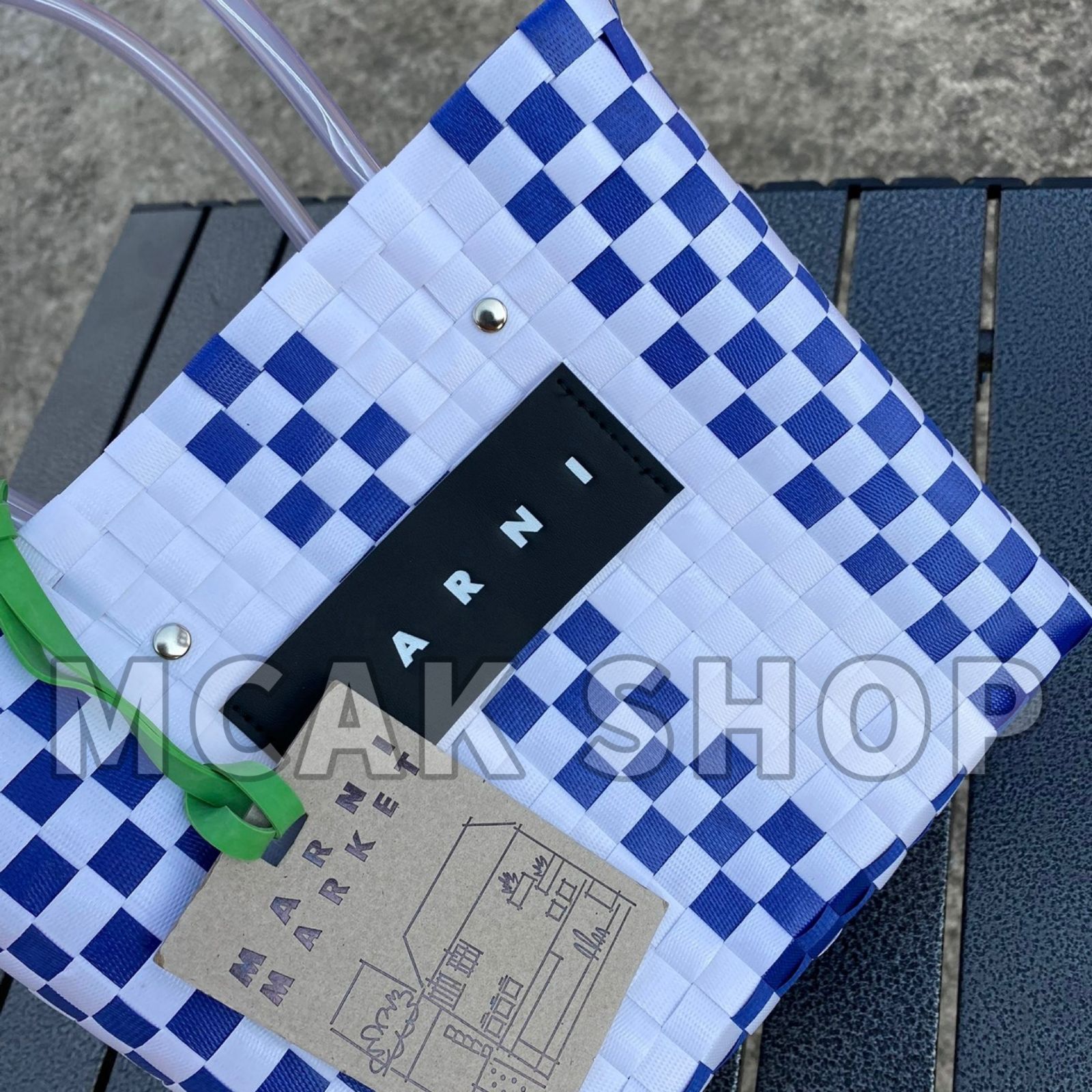 美品 MARNI MARKET マルニマーケット ファッション レディース バッグ ハンドバッグ ピクニックバッグ かごバッグ ブルー×ホワイト