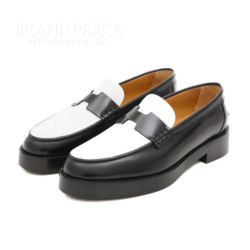 エルメス アワー ローファー モカシン カーフ ブラック/ホワイト  