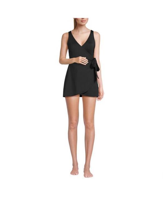 送料無料 ランズエンド レディース ワンピース トップス Petite Side Tie Mini Swim Dress Swimsuit Black