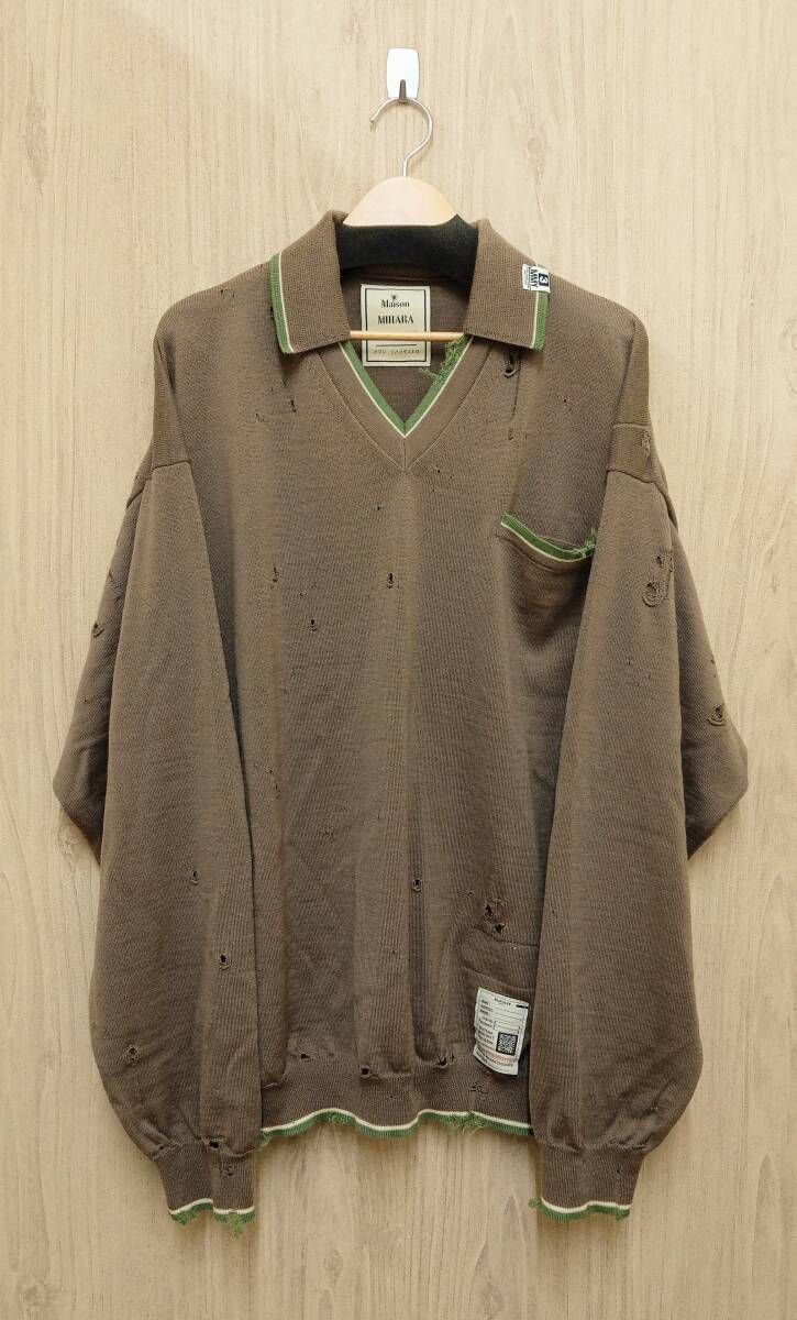 Maison Mihara Yasuhiro/メゾン ミハラヤスヒロ/ニット/J11SW502/Distressed Knit Polo/23AW/ブラウン/サイズ48