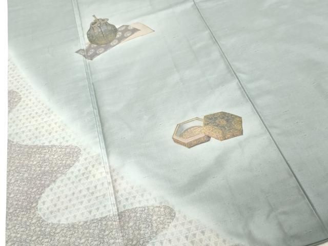 平和屋着物●石川県指定無形文化財　牛首紬　白山工房　手織り　訪問着　陶器文　金彩　金通し地　正絹　逸品　DAAV1393tw 平和屋着物○石川県指定無形文化財 牛首紬 白山工房 手織り 訪問着