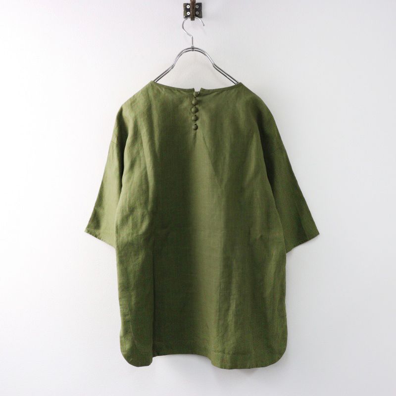 美品 アトリエナルセ atelier naruse リネンベルスリーブブラウス F 