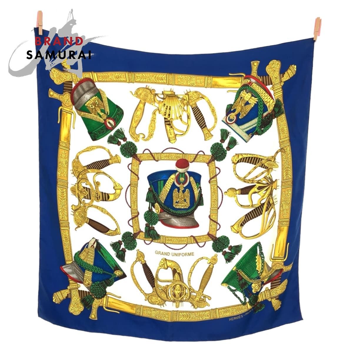 HERMES エルメス GRAND UNIFORME 壮大な制服 カレ 90 ブルー 青