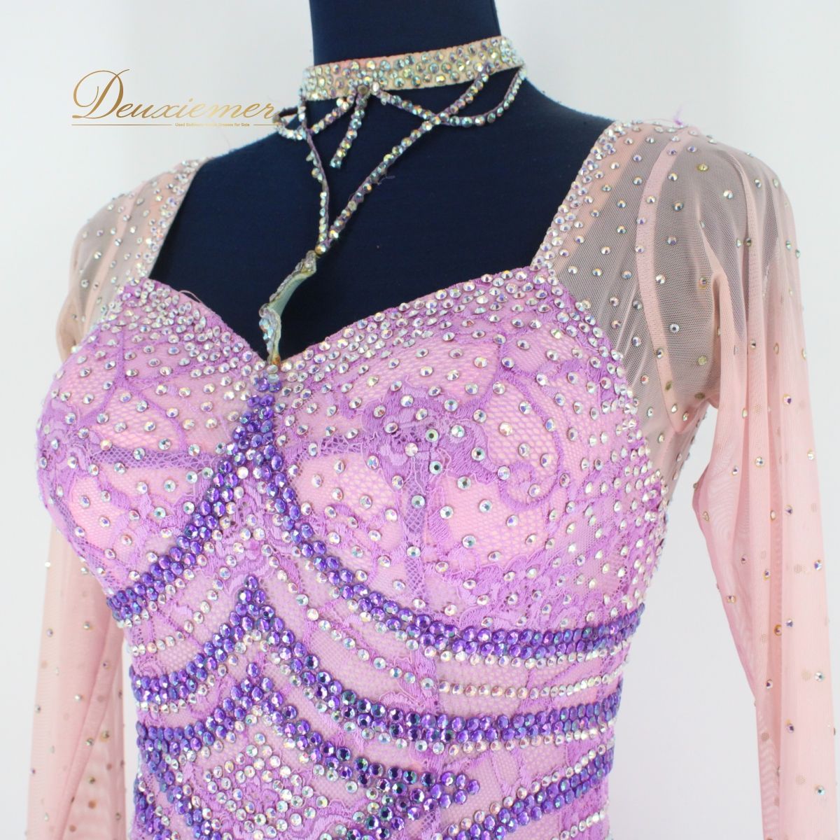 【美品 社交ダンス衣装】ピンク 白樺ドレス ワンピース ドレス フロート フリル レース 紫 パープル デモ 競技用 長袖 黒 美品 社交ダンス衣装】ピンク 白樺ドレス ワンピース ドレス
