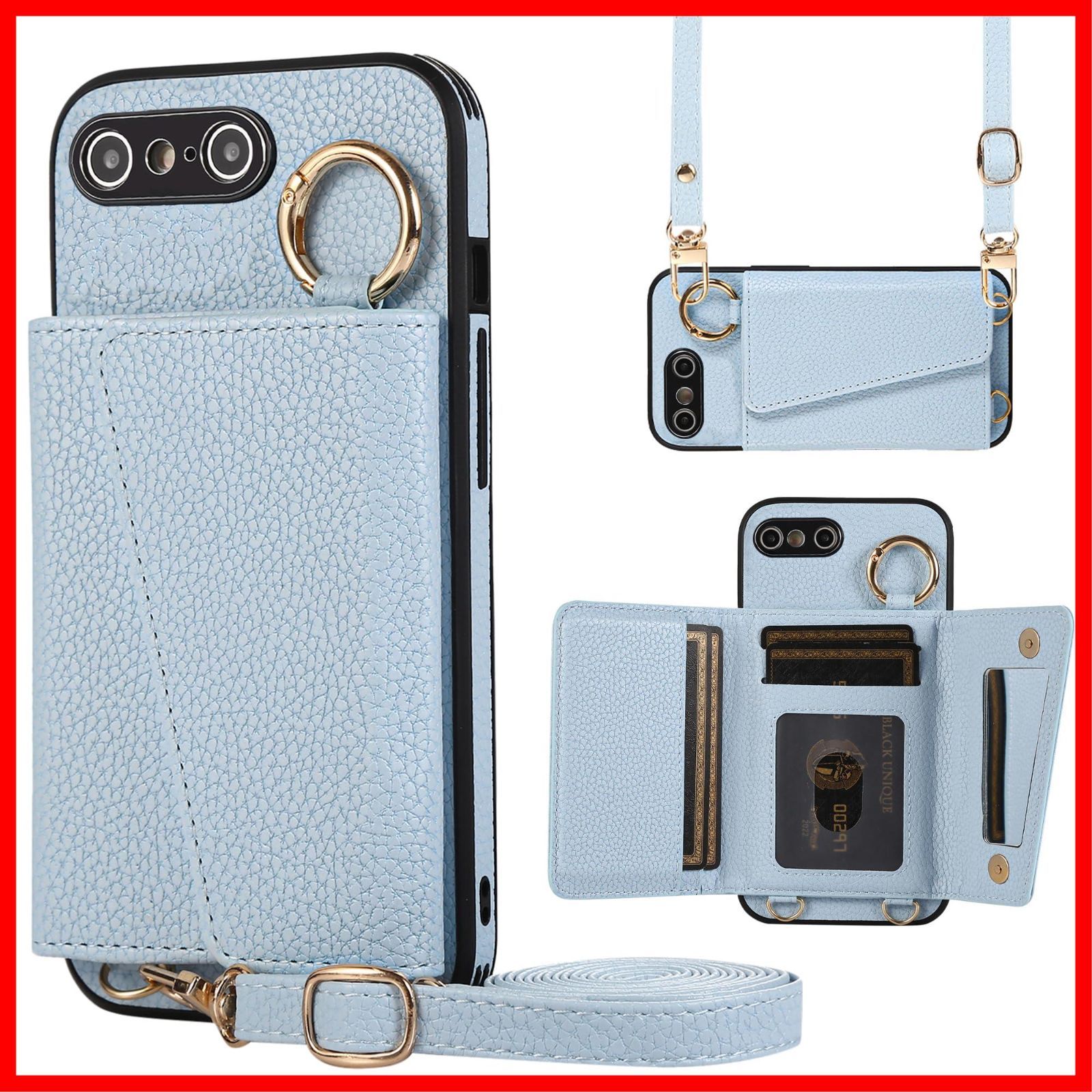 【在庫処分】ケース 手帳型 アイフォン7プラス/8 プラス plus ショルダー スマホケース iPhone8plus / Plus/8 iPhone7plus カバー PUレザー 肩掛け iPhone7 斜めかけ マグネット式 ICカード収納 鏡付き TEN