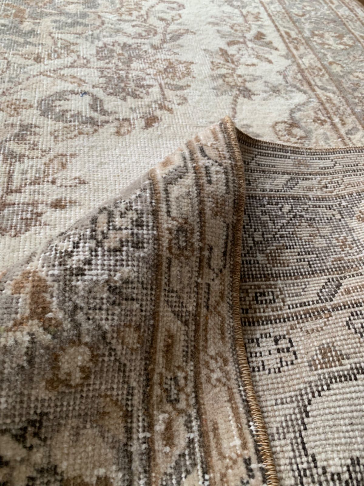 特大　286×166 トルコヴィンテージラグ　超超特大　フラワーメダリオン　グレーベージュ　モカ　アイボリー　カーペット 絨毯