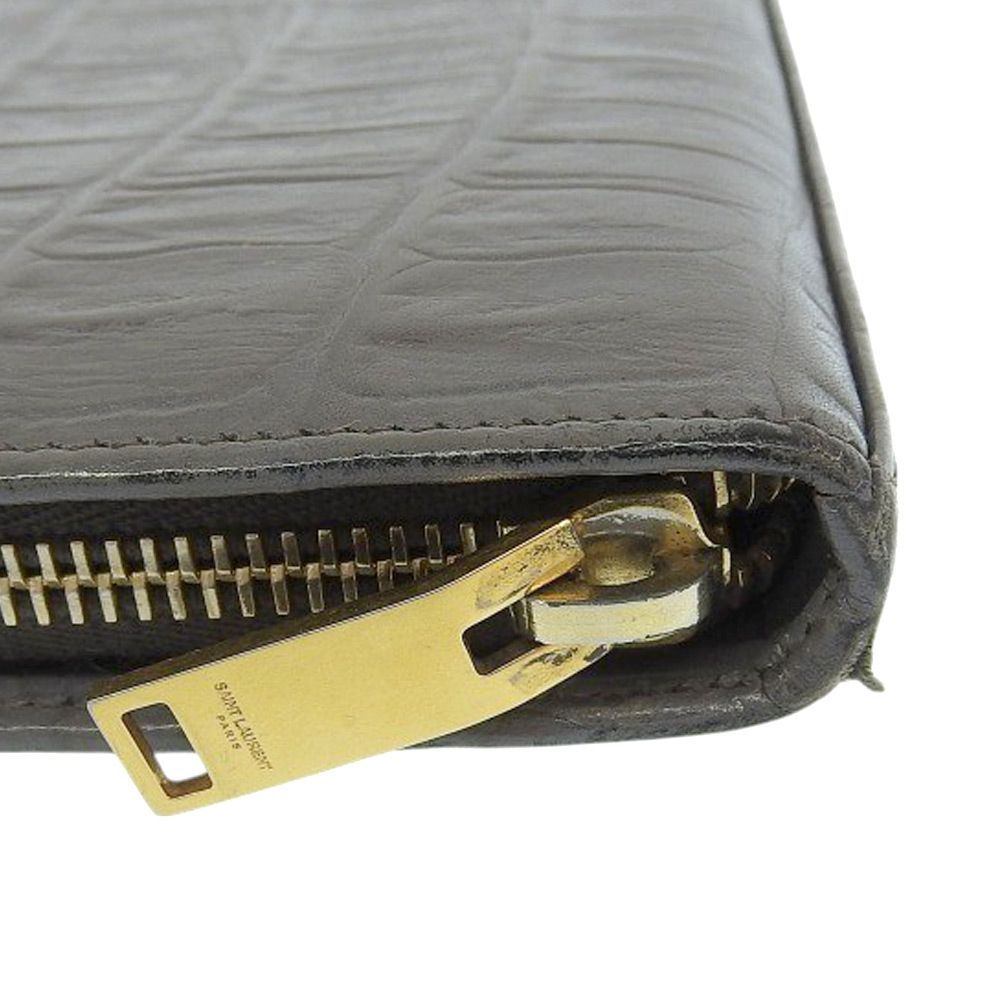 美品 SAINT LAURENT PARIS サンローランパリ クロコ型押し ラウンド  
