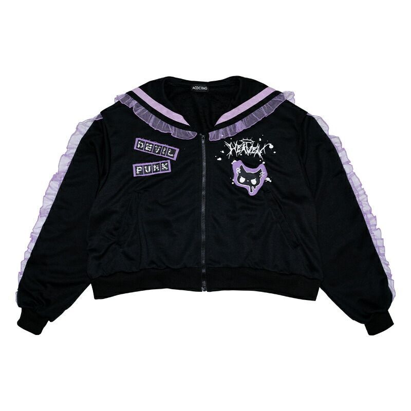 M∀D　パンク系　病みかわ　ブラックファー付きジャケット MADPUNKS ACDC RAG エーシーディーシーラグ DEVIL PUNK セーラー