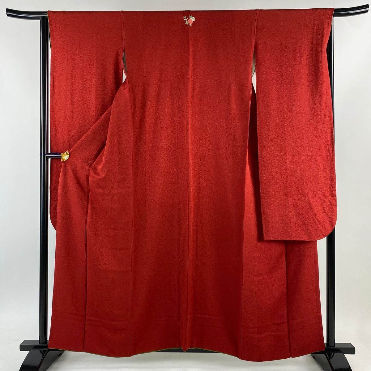 振袖 身丈158cm 裄丈66cm M 袷 地紋 赤 正絹 美品 名品 三つ 