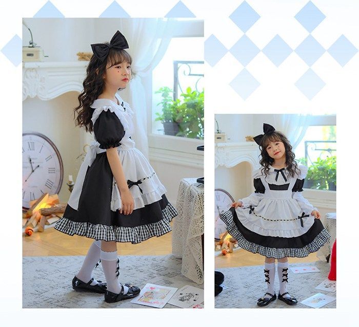 ハロウィン 子供 キッズ 女の子 衣装 コスプレ メイド服 ロリータワンピース ワンピース 蝶結ぶ かわいい ドレスコスチューム コスプレ衣装 演出服 子供用 ワンピース エプロン 仮装 クリスマス プレゼント NS0U414