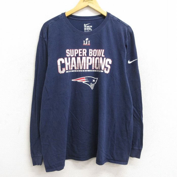 XL/古着 ナイキ NIKE 長袖 Tシャツ メンズ NFL ニューイングランドペイトリオッツ 大きいサイズ クルーネック 紺 ネイビー アメフト ス