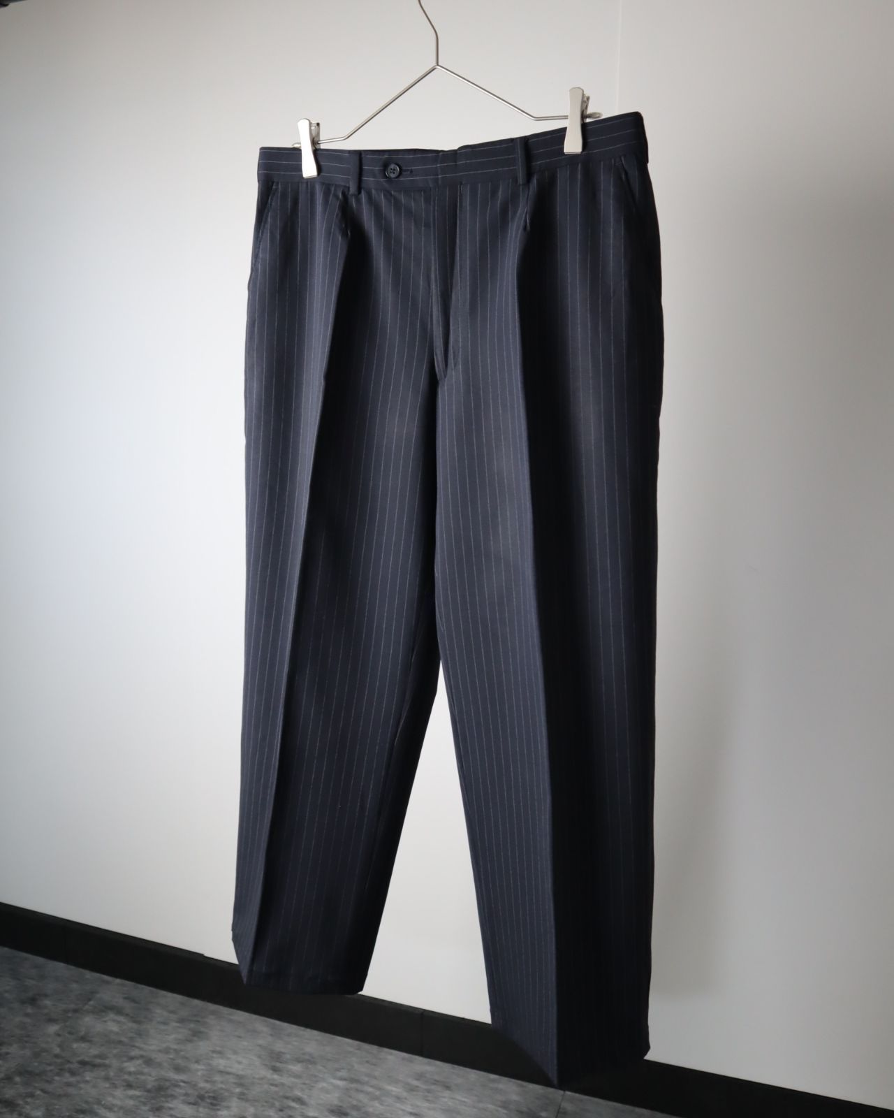 2piece set up tailored jacket×slacks pin stripe navy 90s vintage 2
