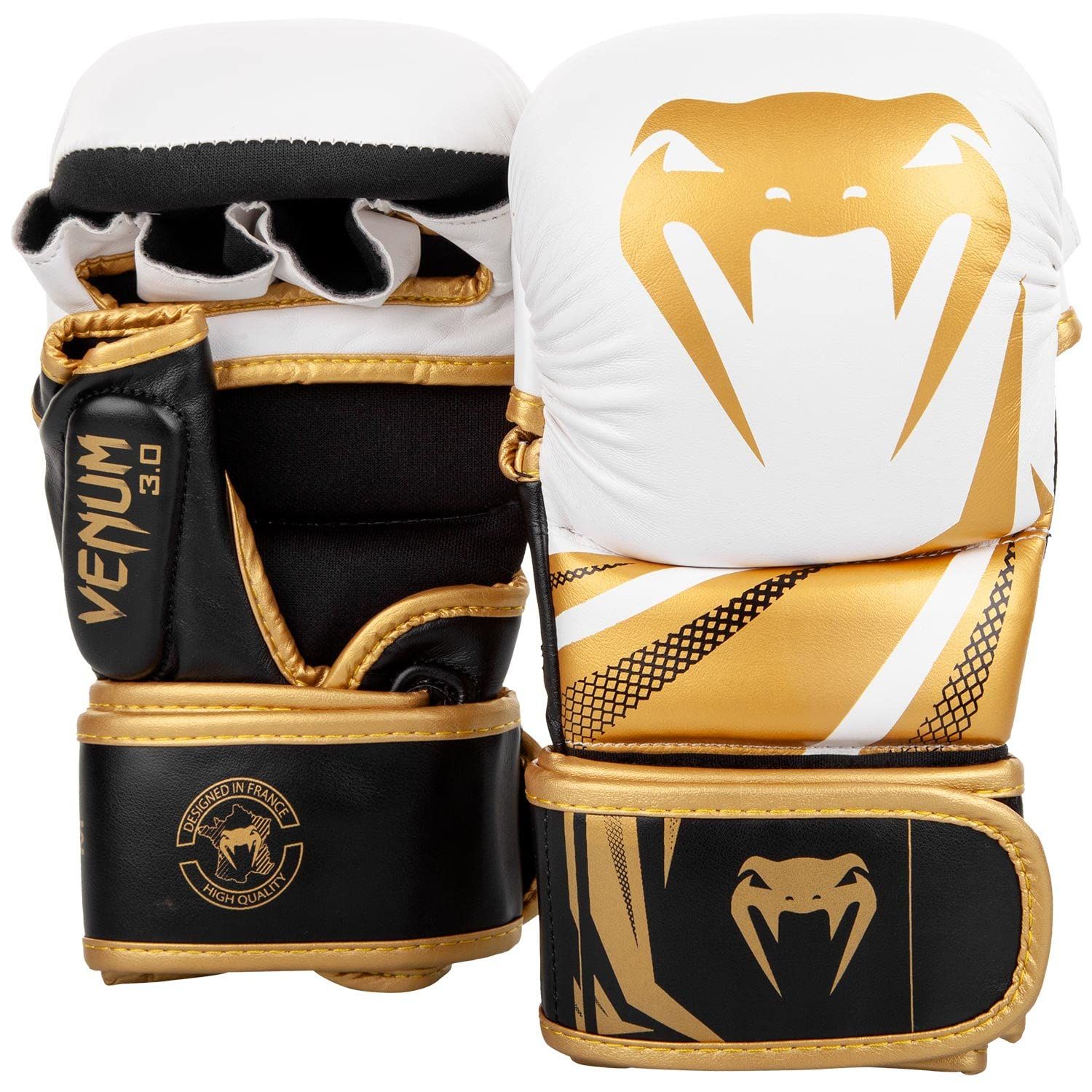 VENUM[ヴェヌム] スパーリンググローブ Challenger 3.0 - チャレンジャー/Sparring Gloves (白/黒/ゴールド， S) 