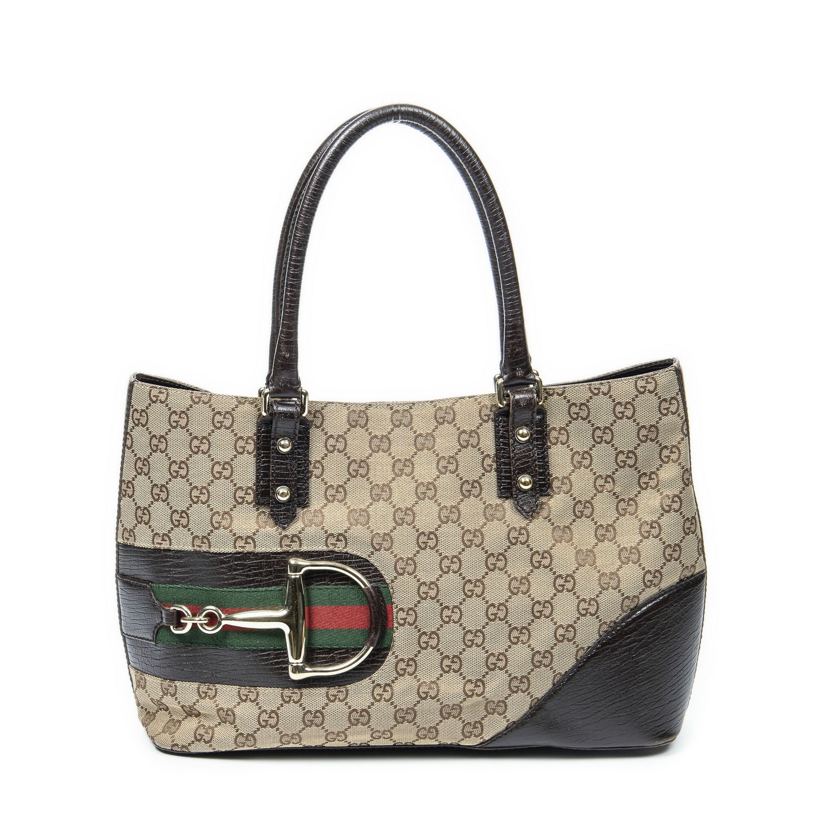GUCCI グッチミディアム ハスラー トートブラウン ベージュGGキャンバスAB