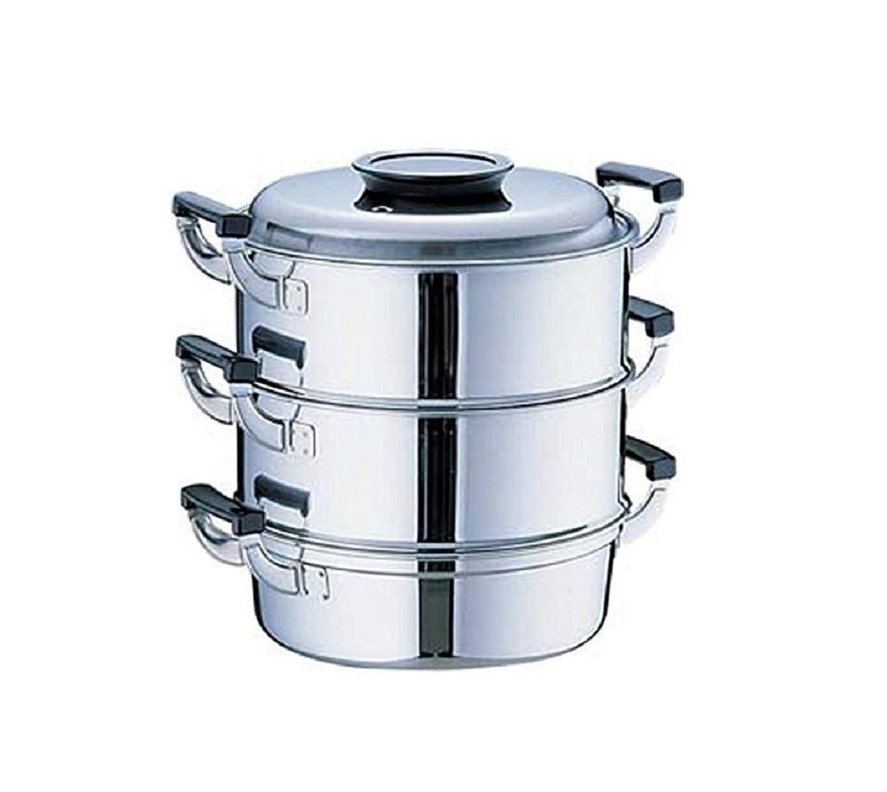 桃印 丸型蒸器 29cm3段 神子島製作所 18-0ステンレス 日本 AMS72293