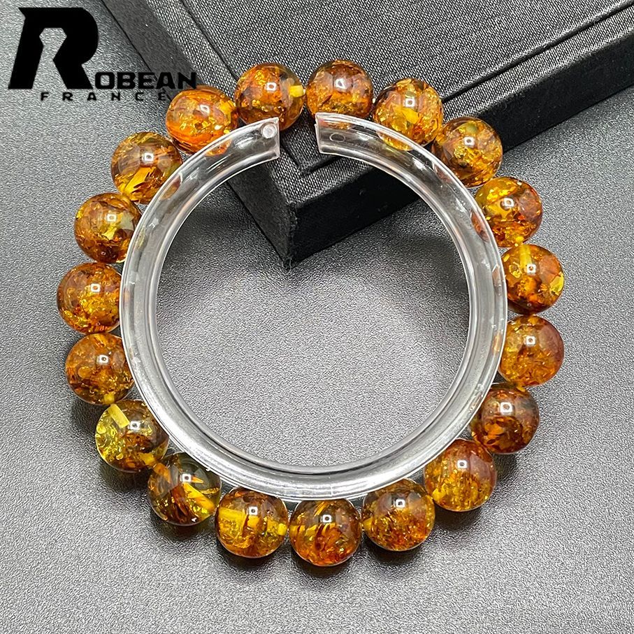 在庫切れ レア EU製 定価5万円ROBEAN・ゴールデンアンバー・琥珀ブレスレット パワーストーン 天然石 綺麗 お守り 幸運 貴重 プレゼント ギフト 贈り物 10.5-10.8mm 1008J051