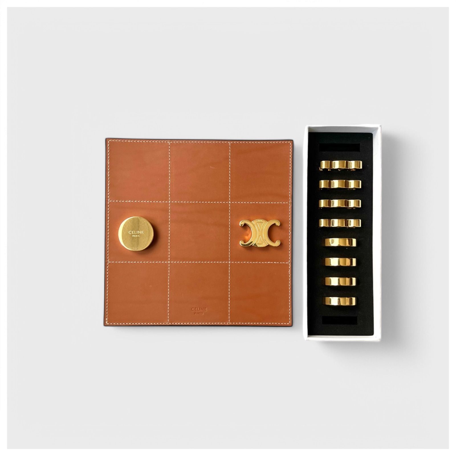 CELINE セリーヌ ティックタックトゥー ボードゲーム インテリア レザー ブラウン ゴールド