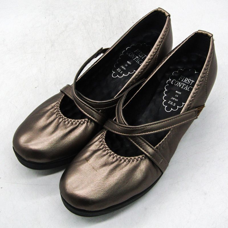 ファーストコンタクト パンプス ラウンドトゥ ブランド シューズ 靴 日本製 レディース 23.5サイズ ブロンズ FIRST CONTACT 【中古】