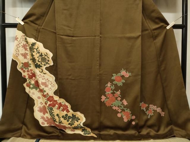 平和屋着物○訪問着 ロング丈 草花文 草花文 正絹 逸品 BAAU7232mz