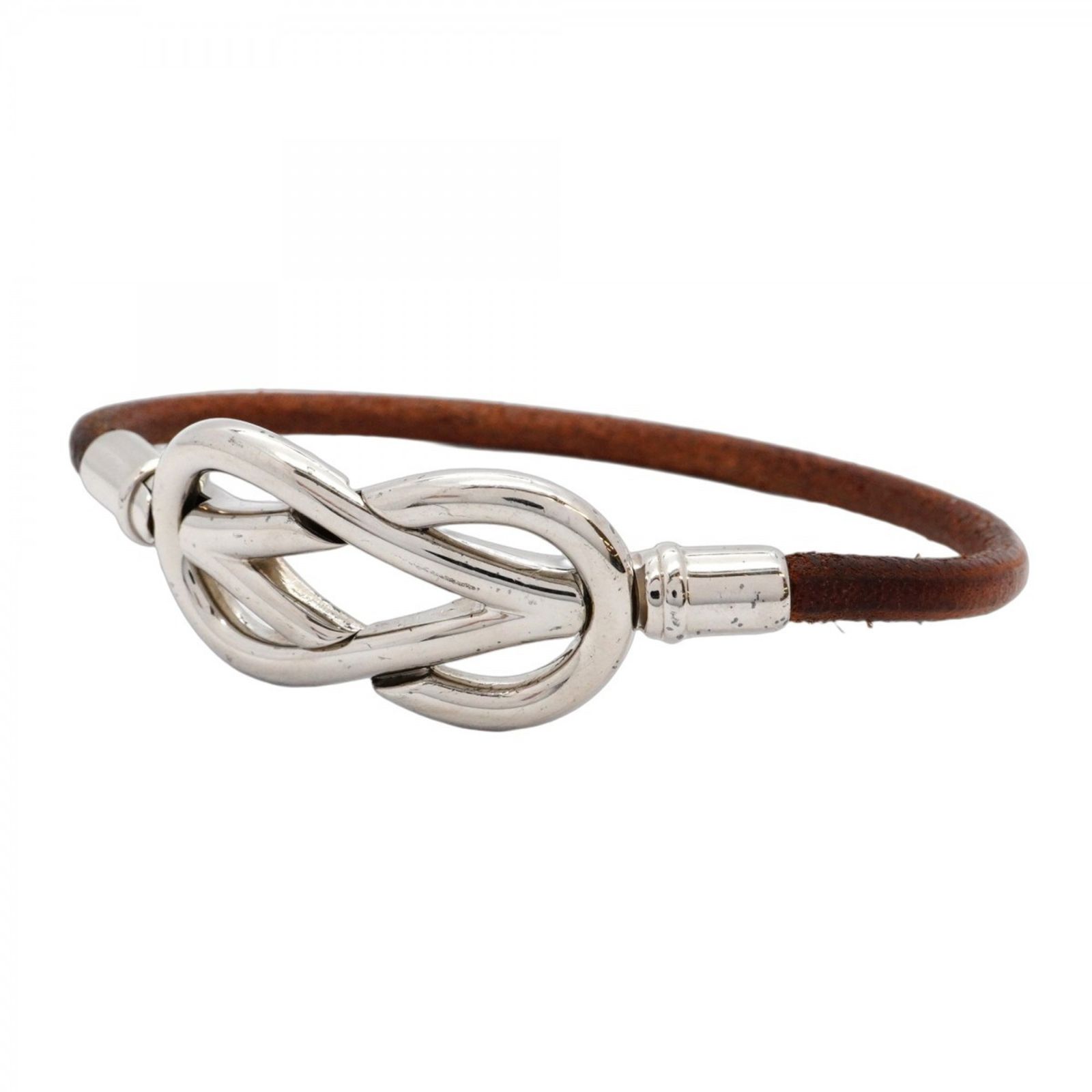 エルメス レザー メタル ブレスレット 茶 シルバー O (2011) エルメス(Hermes) エルメス ブレスレット アタメ メタル レザー