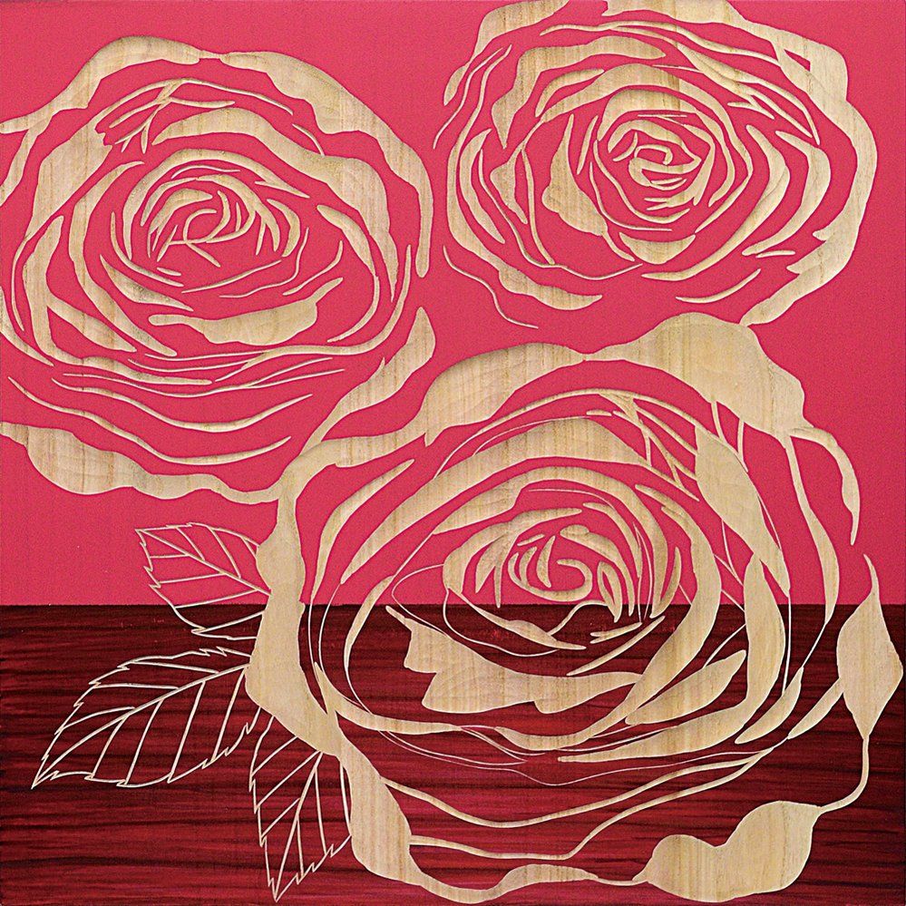 木彫りアート ウッド スカルプチャー アート「フル ローゼズ2（RD+NP）」/インテリア 額入り 額装込 風景画 油絵 ポスター アート アートパネル リビング 玄関 プレゼント 花 3Lサイズ おしゃれ 壁掛け 絵