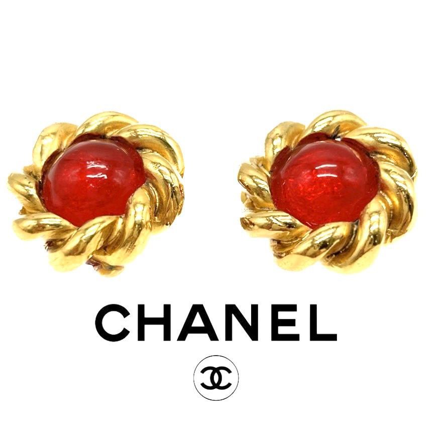 CHANEL vintage グリポア　イヤリング　ガラス　カラーストーン