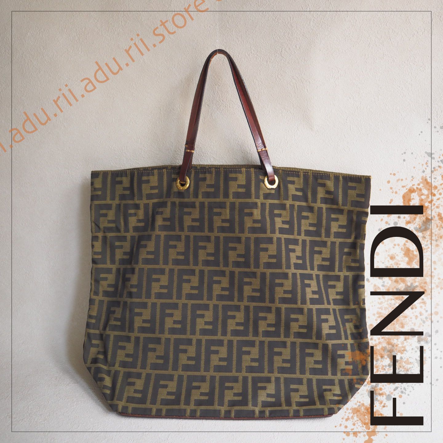 美品☆ フェンディ FENDI ズッカ柄 トートバッグ キャンバス レザー 総 