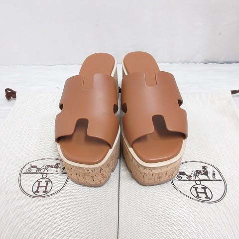 エルメス HERMES 極美品 EZE エズ 30 サンダル レザー 厚底