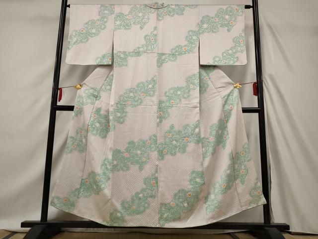 平和屋着物□上質な色無地 花唐草地紋 弁柄色 正絹 逸品