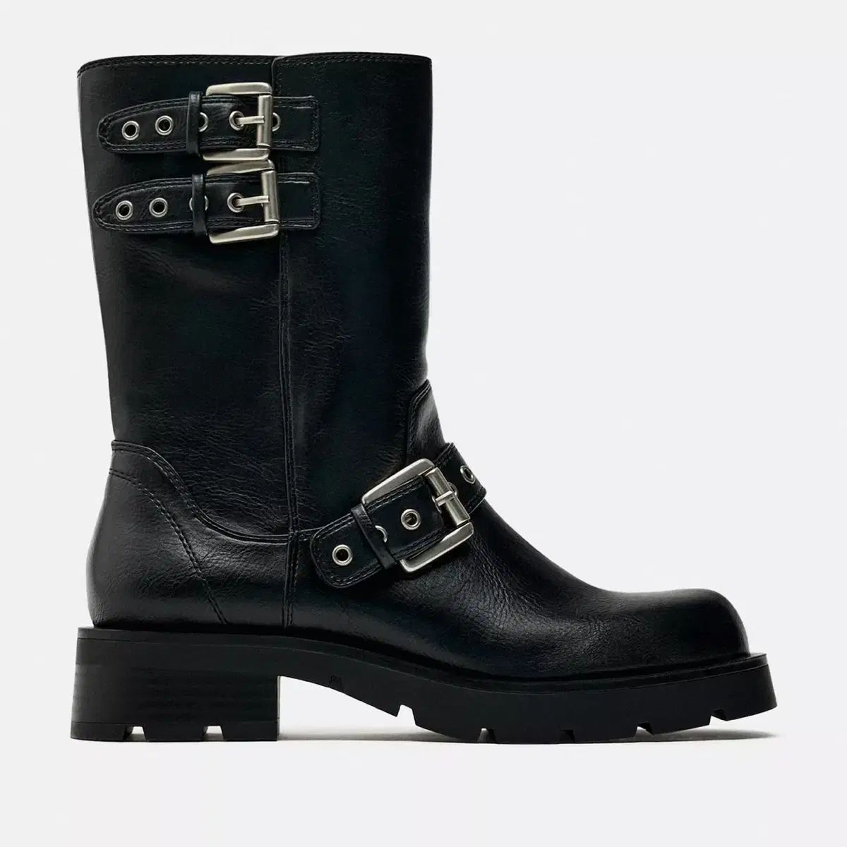 ZARA ザラ バックル バイカー フラット アンクル ブーツ 黒 37 zara