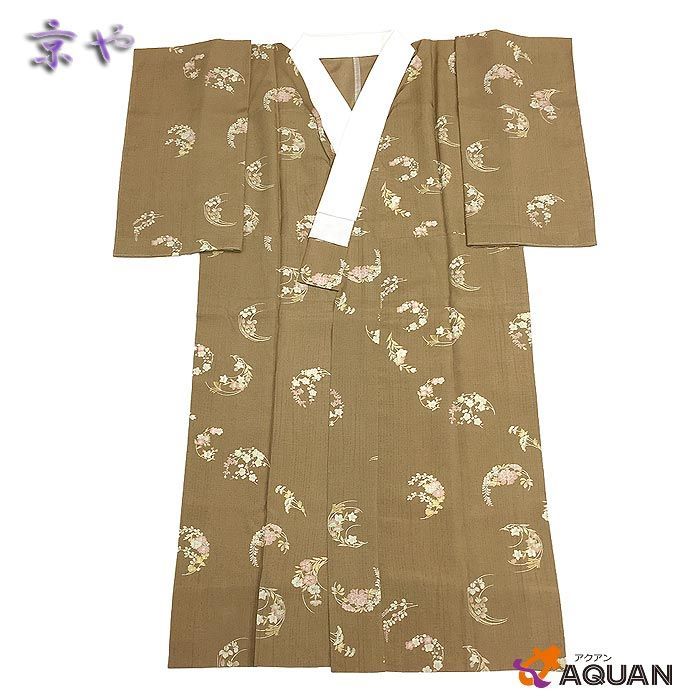 京やP032 正絹 長襦袢 白半衿付 季節の花 雪輪 カジュアル用 紬 小紋用