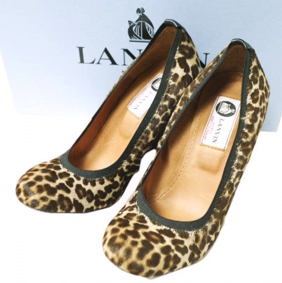 LANVIN ランバン ポルトガル製 レオパードハラコウェッジソールパンプス WEDGE BALLERINE 360-49725-391 351|2 22cm LEOPARD 定価93 450円 バレエシューズ シューズ g12644