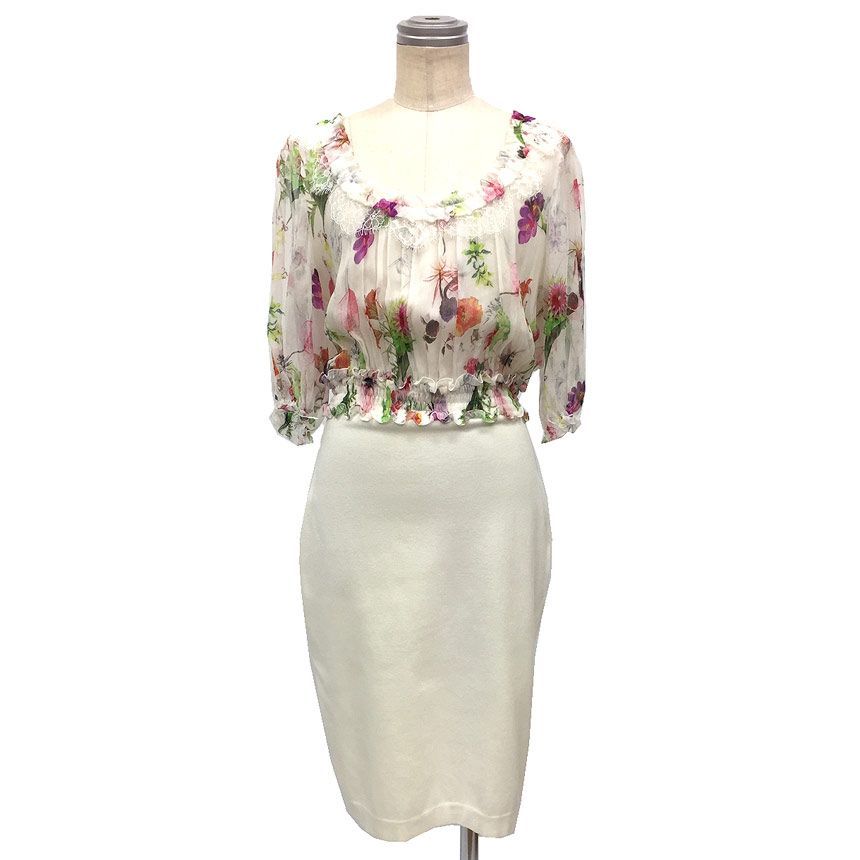 BLUMARINE ブルマリン フラワーワンピース 花柄 44サイズ 白 aq8870 