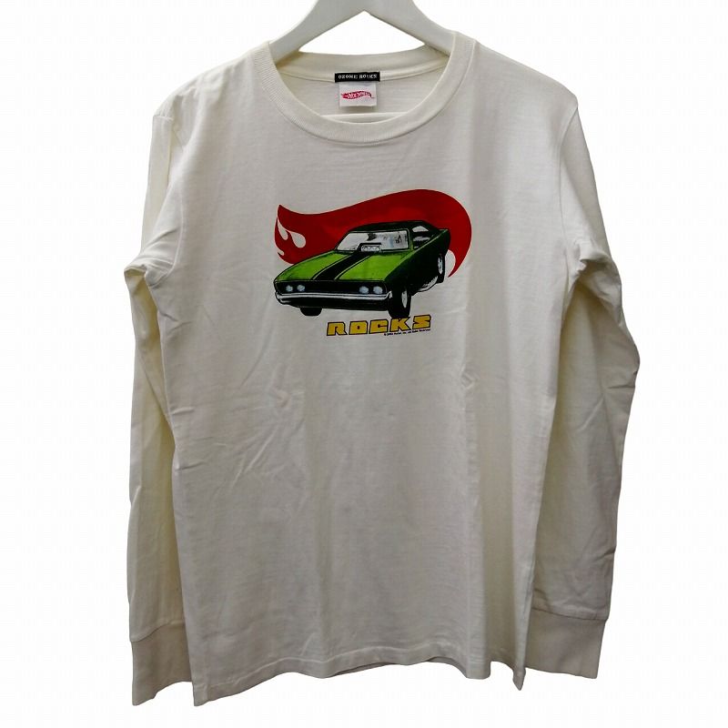 オゾンロックス OZONE ROCKS ×HOT WHEELS 2002 Tシャツ フレイムパターン ロンT ロングTシャツ 長袖 カットソー 白 ホワイト M