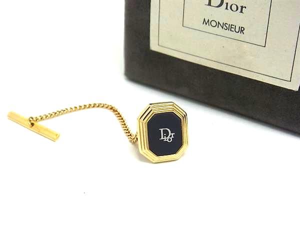 美品クリスチャンディオール　ブローチ　ピンバッジ　リボン　スクエア　ゴールド刻印 □美品□ ChristianDior クリスチャンディオール ロゴモチーフ