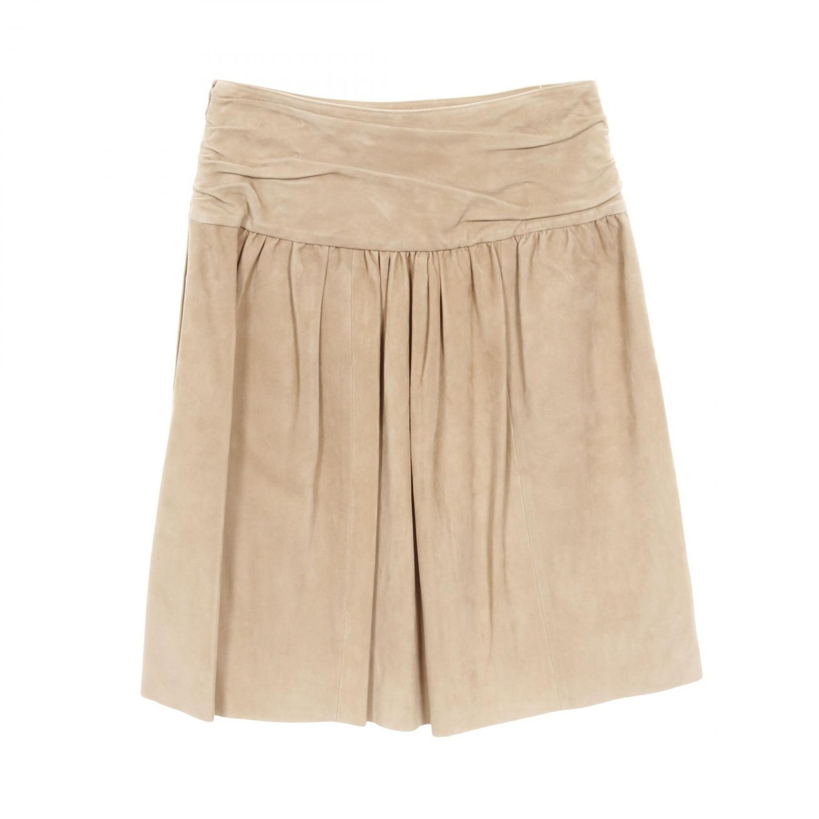 エルメス HERMES スカート ベージュ レザー ゴートスキン 山羊革 スカート レディース Used A