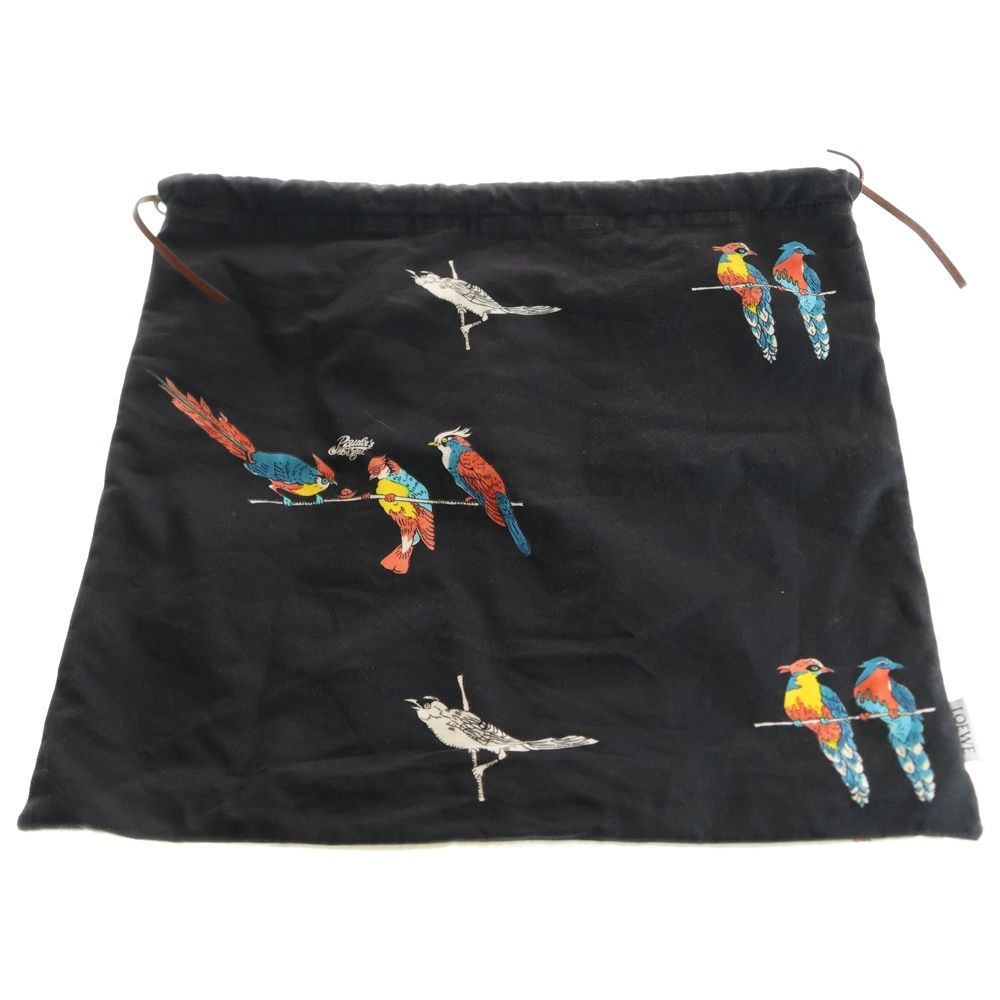LOEWE ロエベ ドローストリングポーチ 巾着バッグ セカンドバッグ 鳥モチーフ ブラック×アイボリー キャンバス