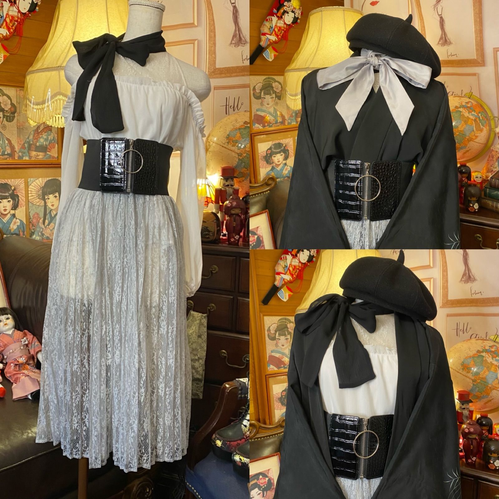 羽織　黒　薔薇　レトロ　アンティーク　和洋折衷コーデ　コスプレ　着物リメイク 羽織 黒 薔薇 レトロ アンティーク 和洋折衷コーデ コスプレ